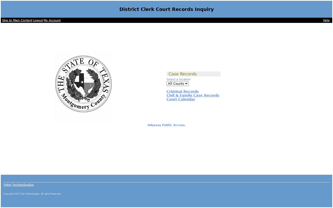 Montgomery County District Court docket and case-record access page