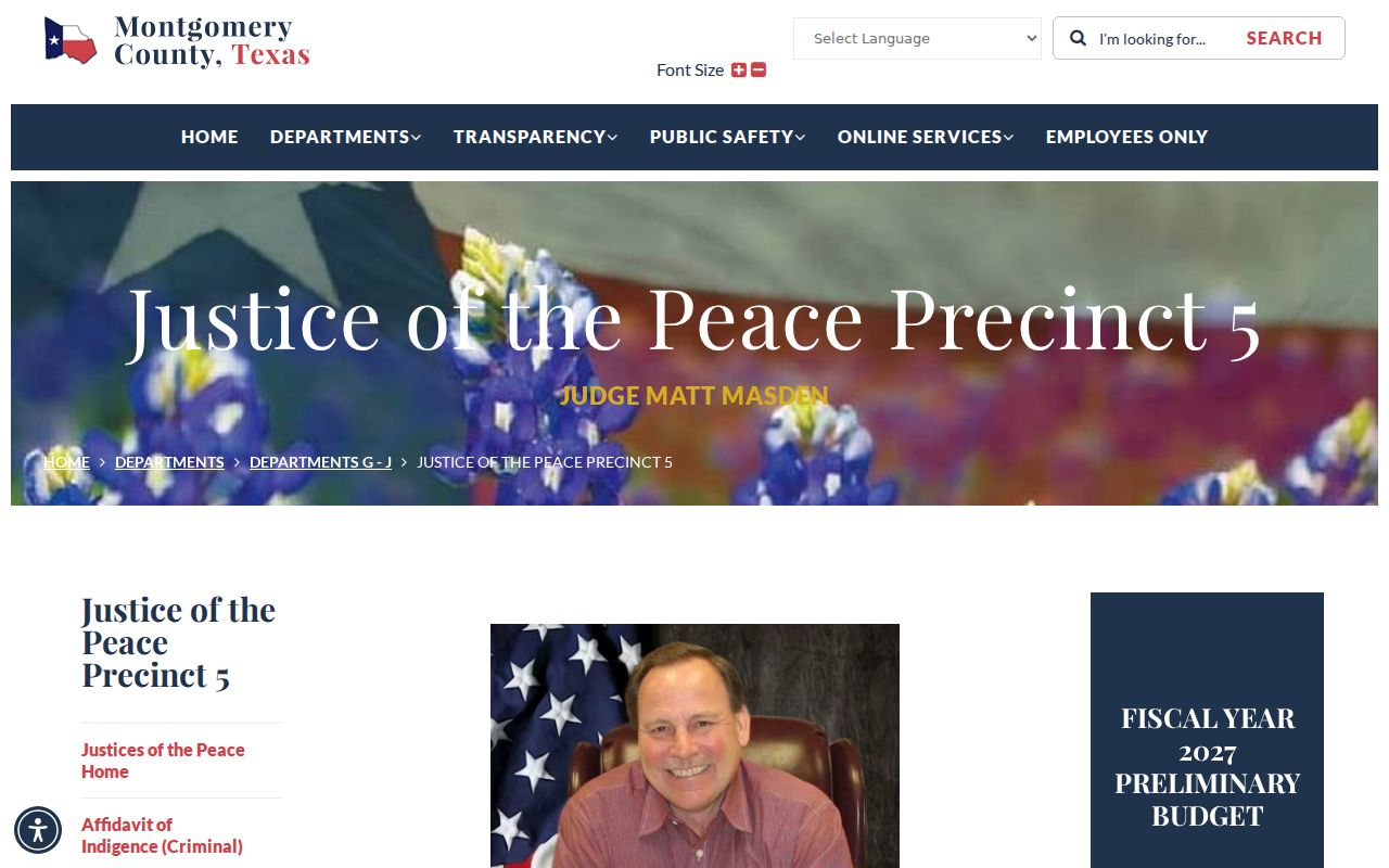 Montgomery County Precinct 5 court forms, fees, and time-served information