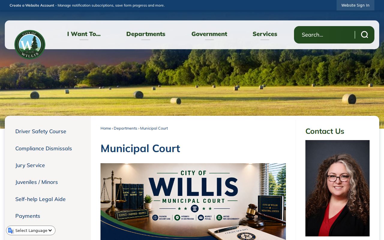 Willis Municipal Court official page with court and compliance information