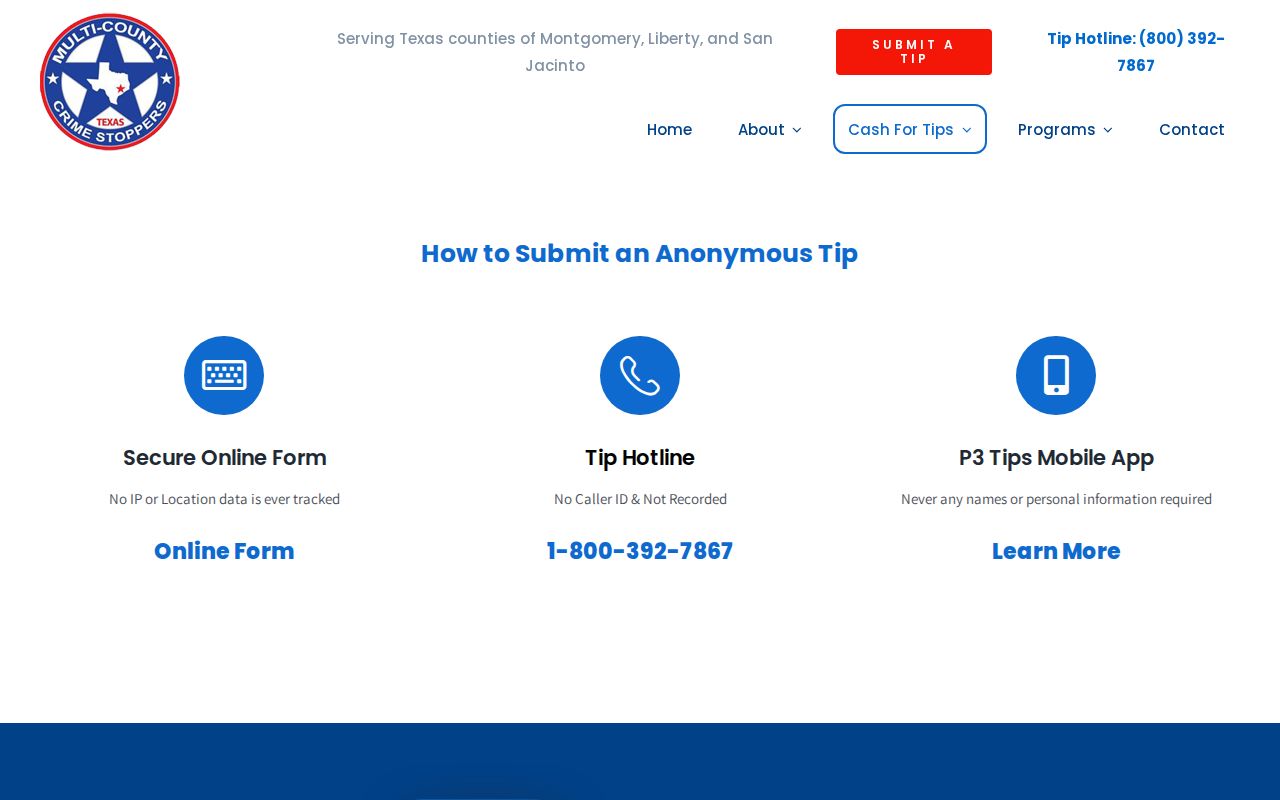 Multi-County Crime Stoppers secure anonymous tip instructions