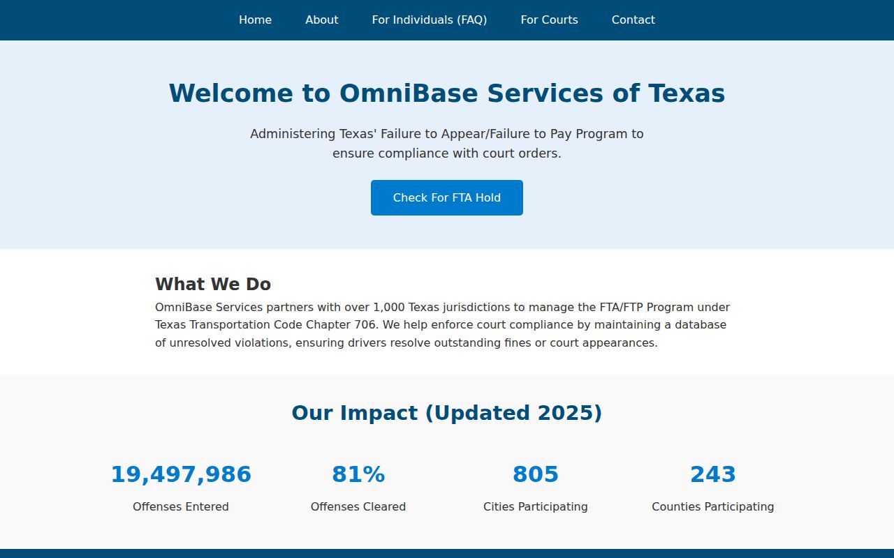 Official OmniBase Texas failure-to-appear and failure-to-pay program information