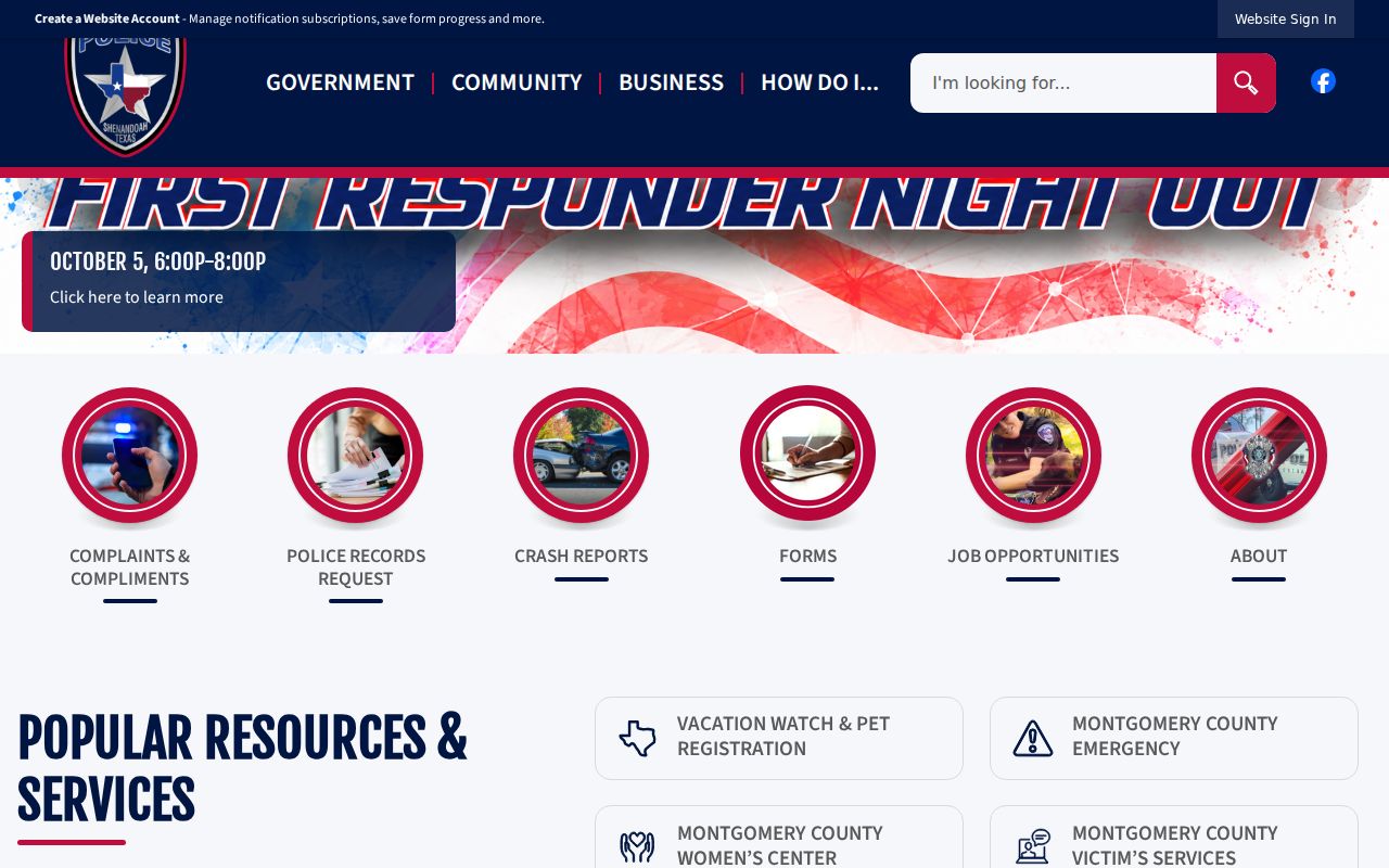 Shenandoah Police Department official contact and records page